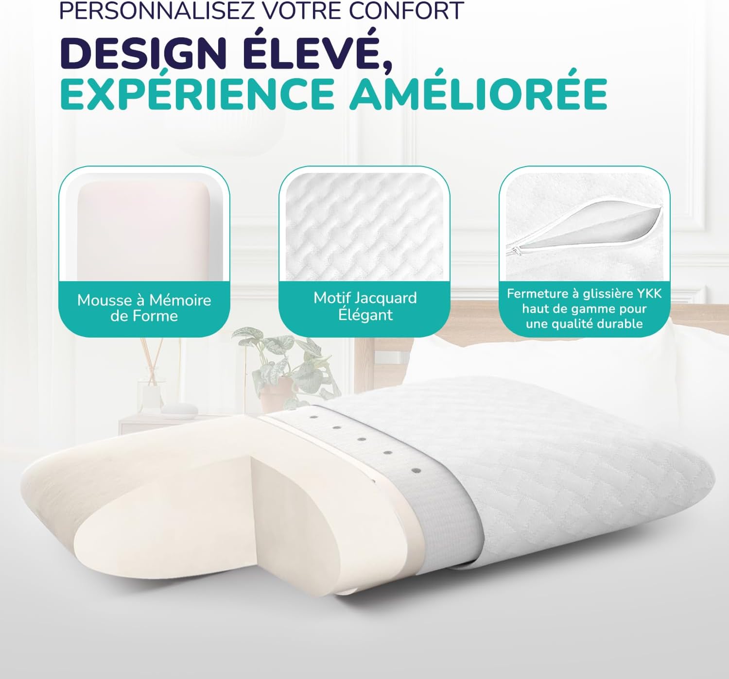 Medium Memory Foam Pillow with Bamboo Cover - Hypoallergenic
