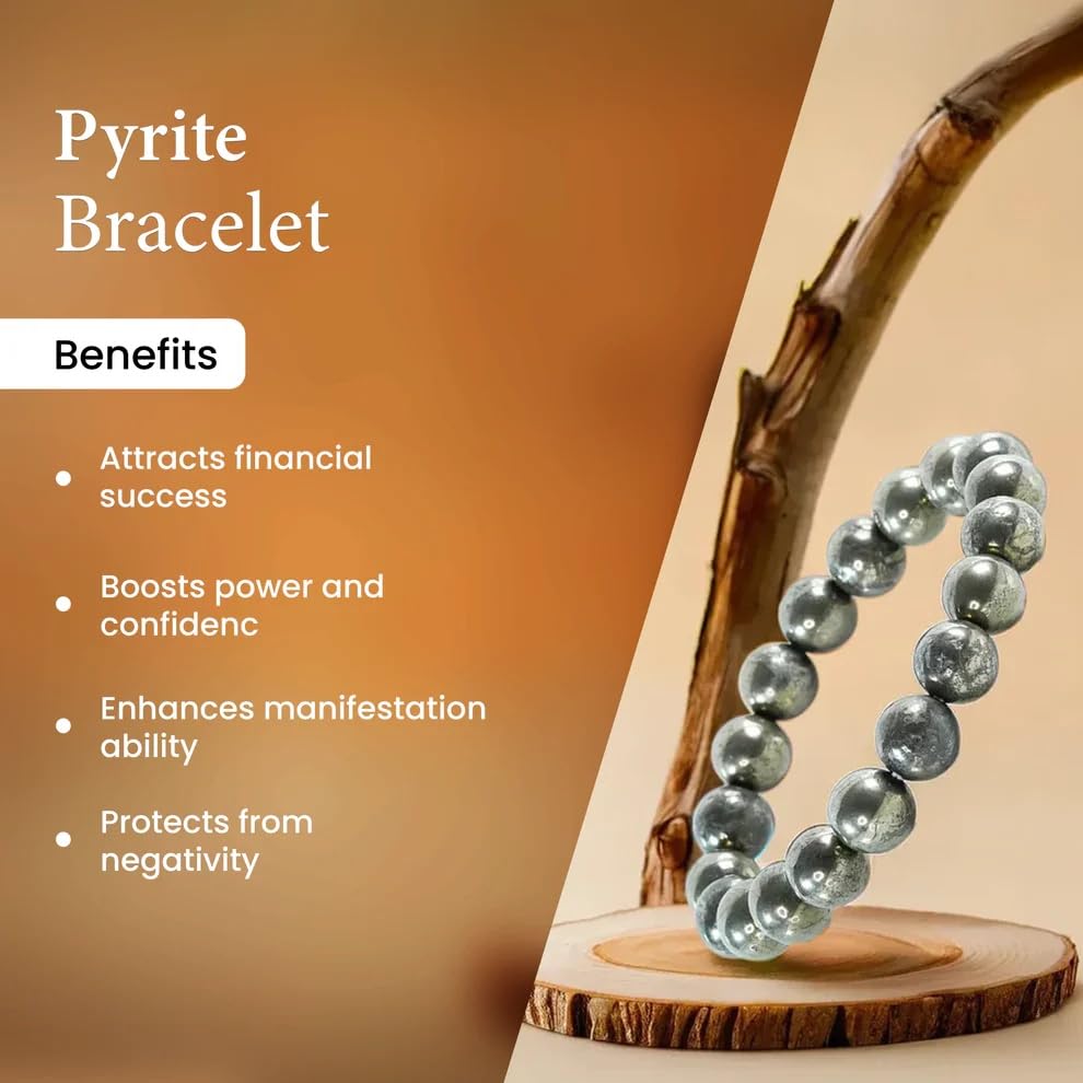 Image of Natural Pyrite Bracelet for Men & Women | Certified 8mm-10mm Beads | Prosperity Energy, Confidence & Protection | by Acharya Lavbhushan Ji