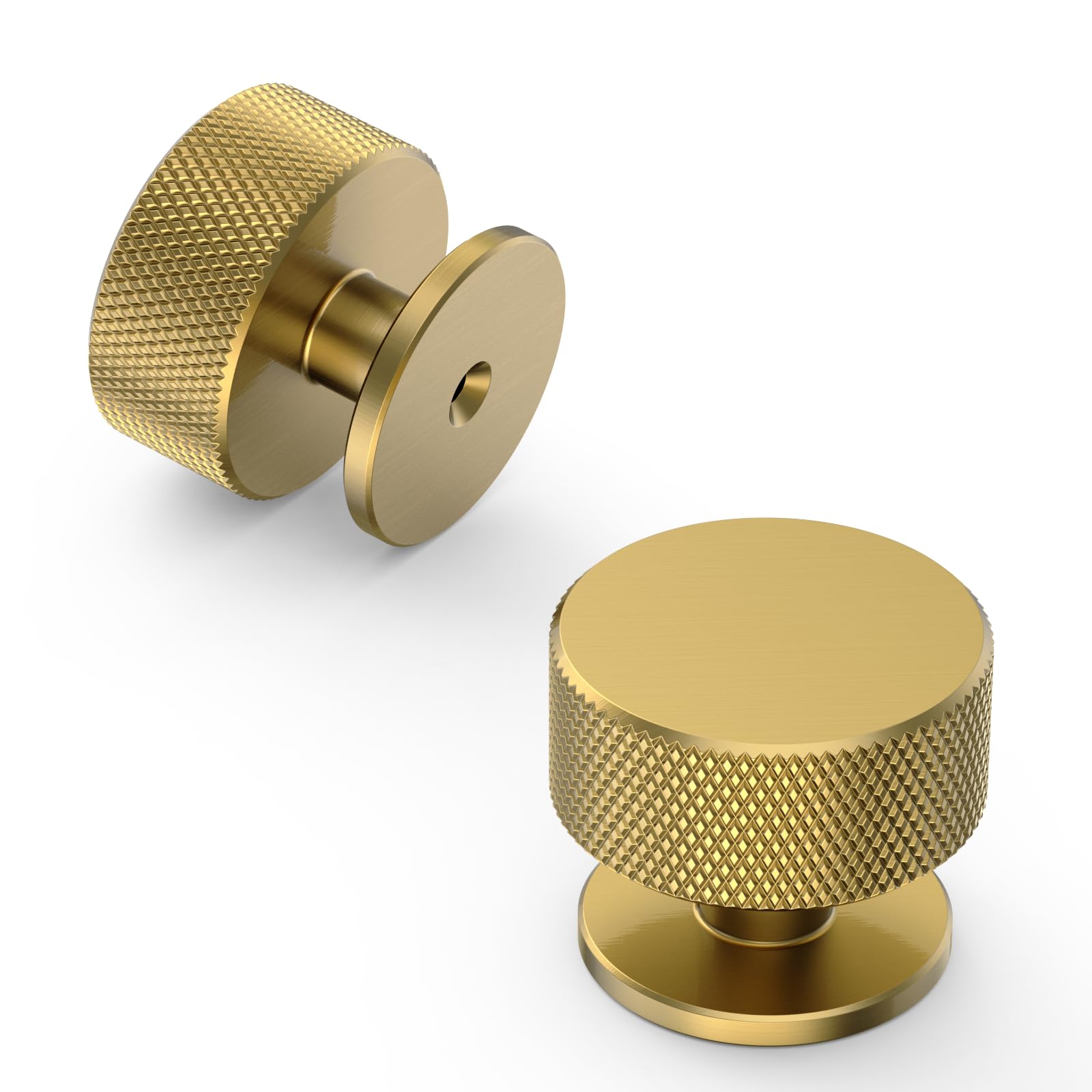Amerdeco 10 Pack Brushed Moderne Brass Cabinet Knobs Single Hole Cabinet Pulls 1.2 Inch Diameter Round Drawer Knobs and Pulls for Bathroom Cabinets AM006