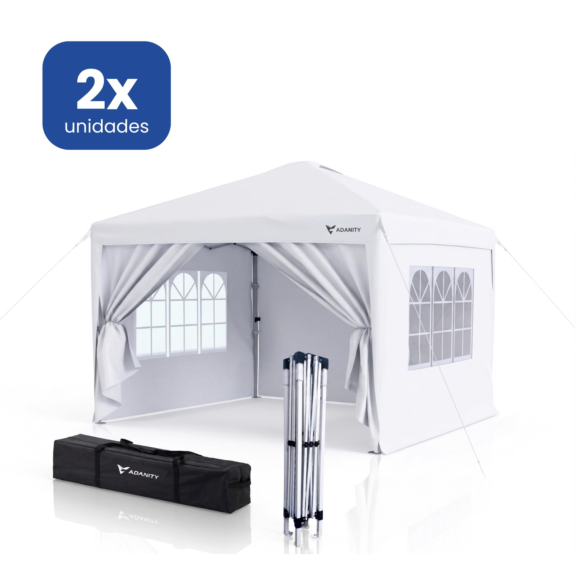 Carpa Plegable 3x3 m Blanca para Bodas y Catering | Cenador Jardín 4 Paredes (Ventanas y Puerta) | Lona Oxford 210D Impermeable UV | Estructura Acero | Incluye Bolsa y Kit Anclaje