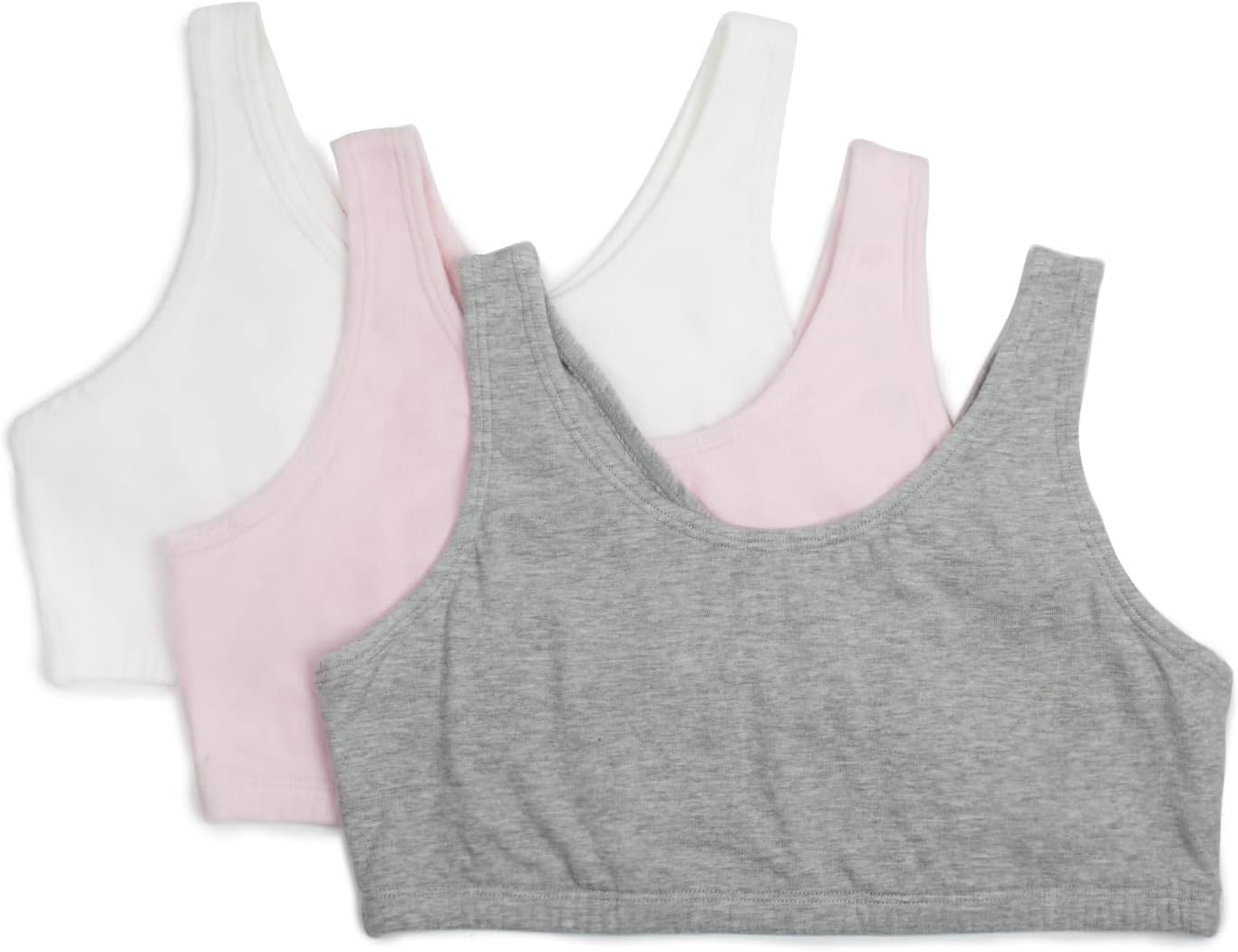Fruit of the Loom Girls 3 Pack Cotton Built -Up Stretch Sports Bra in Everyday Colors