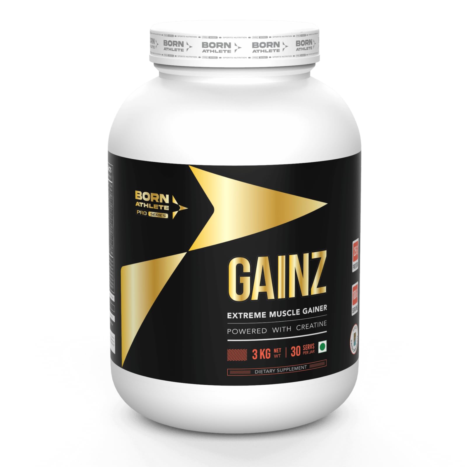 Gainz Extreme Muscle Gainer - 25g Protein Per Serving, High-Calorie Formula for Muscle Growth & Strength, Best Muscle Gain Protein Powder (3kg, Cookie Nut & Cream)