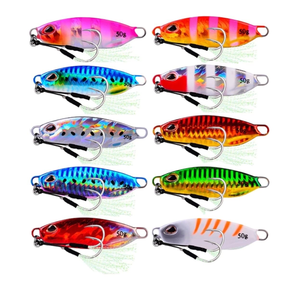 XILILHC 10 Pcs/Set Metal Jig Spoon Lure Artificial Bait Shore Slow Jigging Bass Fishing Tackle 10g 15g 20g 30g 40g 50g(10 pcs Bait Mix,10G)