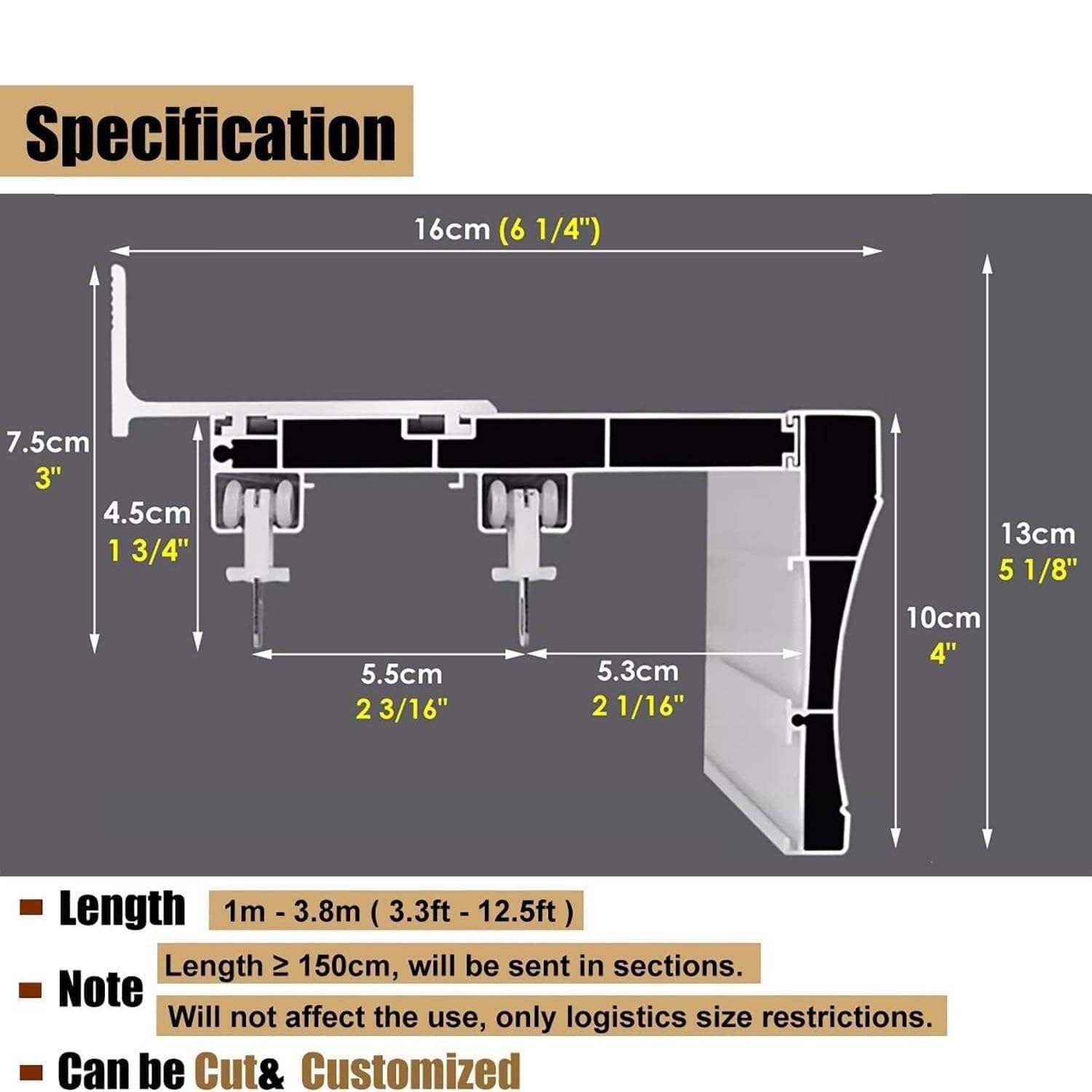 Ceiling Mounted Curtain Track Pelmet with Double Rails,Three-in-one Room Dividers Set for Windows, Curtain Boxes Valance Rod(245cm/96.5in/8ft)