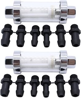 2 Set Universal 3/8" 1/4" 5/16" Fittings Inline Fuel Filters Chrome Glass Reusable Washable Inline Fuel Filter Fits for Motorcycle Car Caravan Boat Lawn Mower