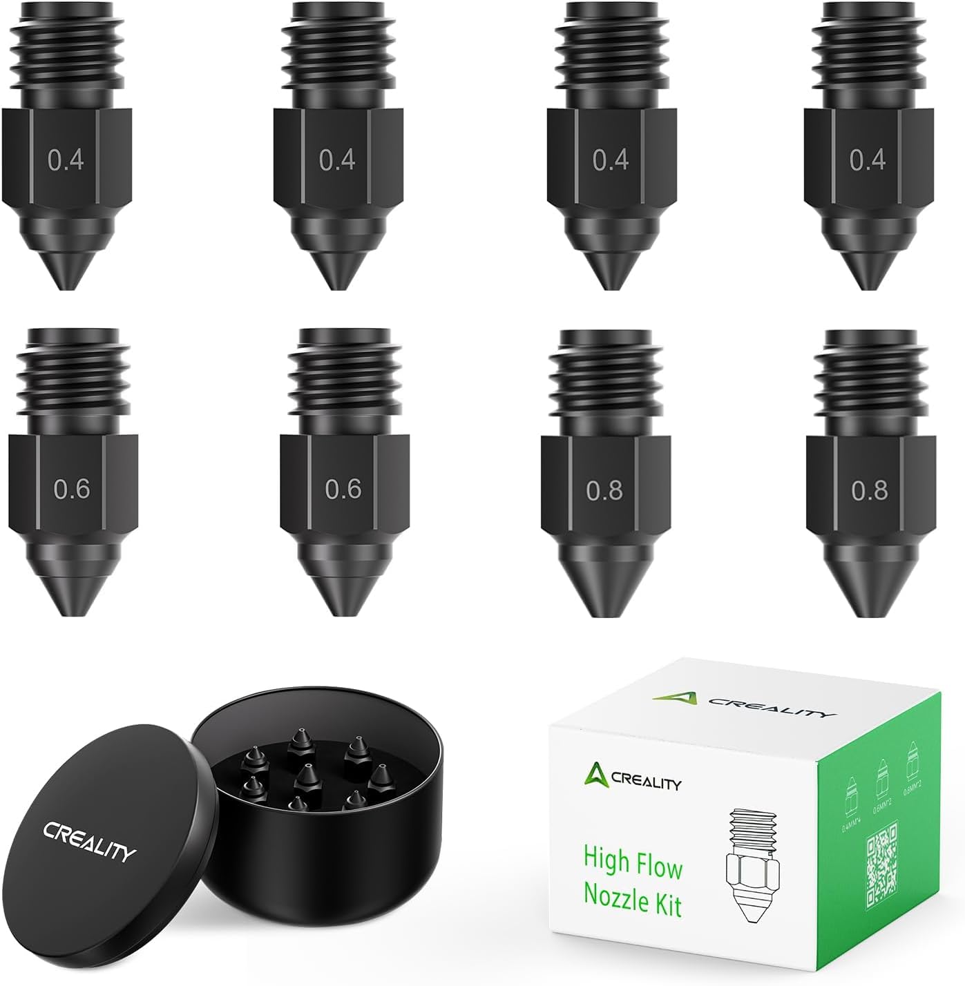 Creality Official Ender 5 Max Nozzle Kits 3D Printer Accessories, 8PCS Hardened Steel& Wear-Resistant Nozzles Support High-Temperature Printing, 0.4/0.6/0.8mm Compatible with Ender 5 Max 3D Printer