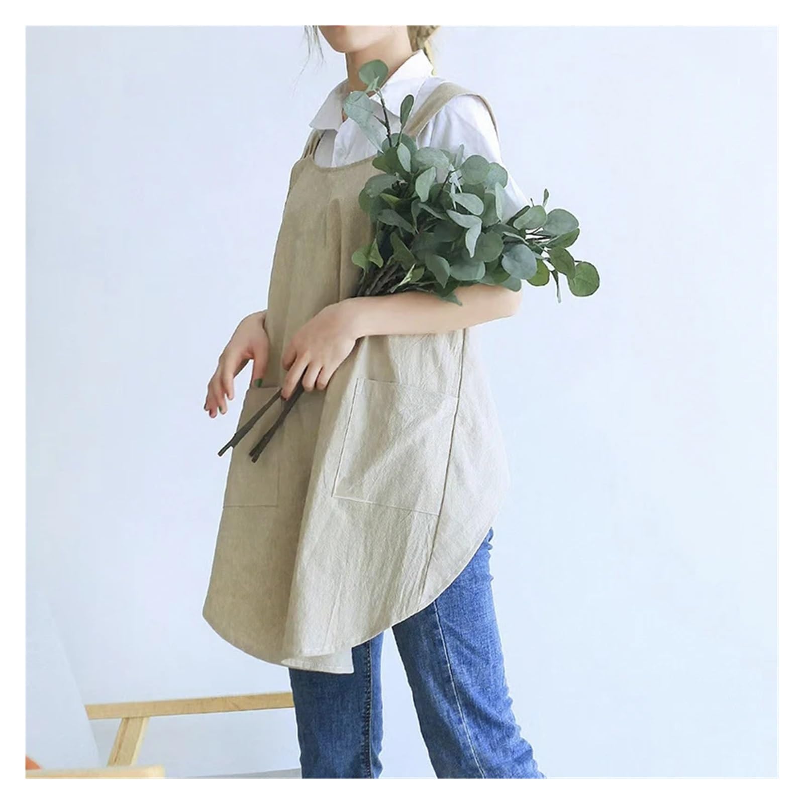 Delantales cruzados for mujer, delantal tipo blusón con bolsillos, bonito vestido de jardinería, delantales for