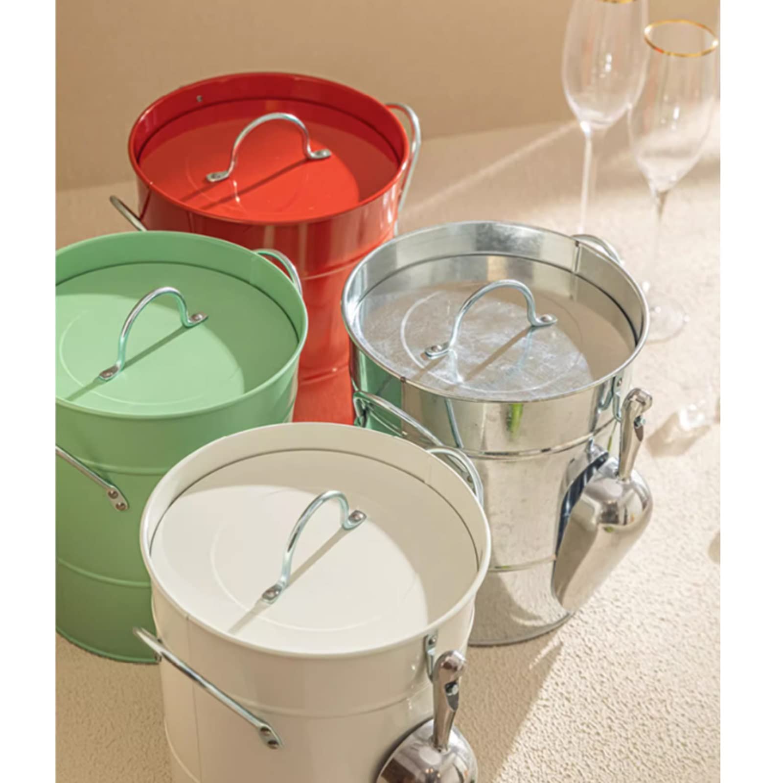 Geïsoleerde IJsemmer RVS Dubbelwandig met Deksel - 2L Champagne en