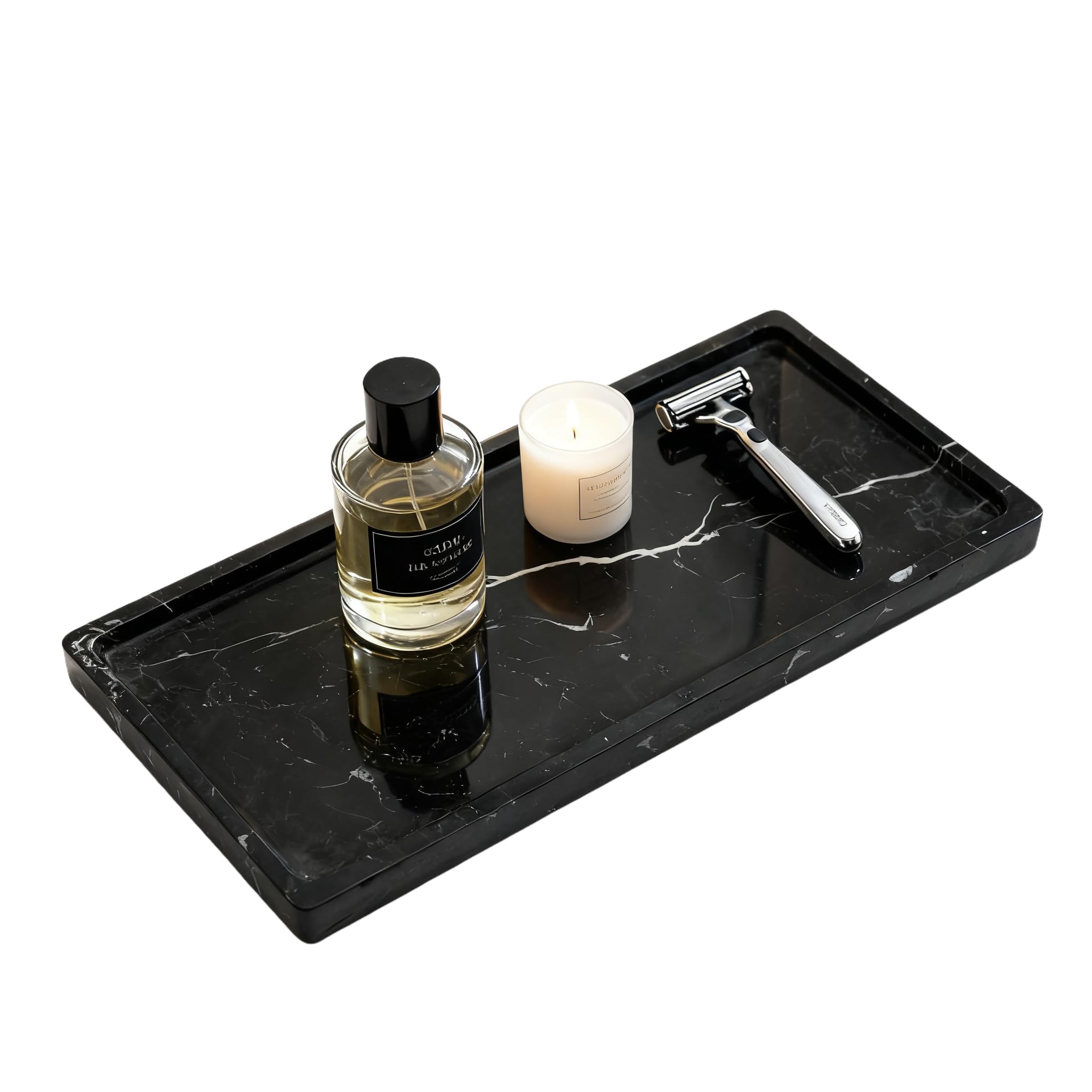 WeDoDecor Luxury 100% Black Marble Bathroom Small Tray Vanity Decorative Rectangular Stone Tray for Countertops Dresser Guest Towels Holder Makeup