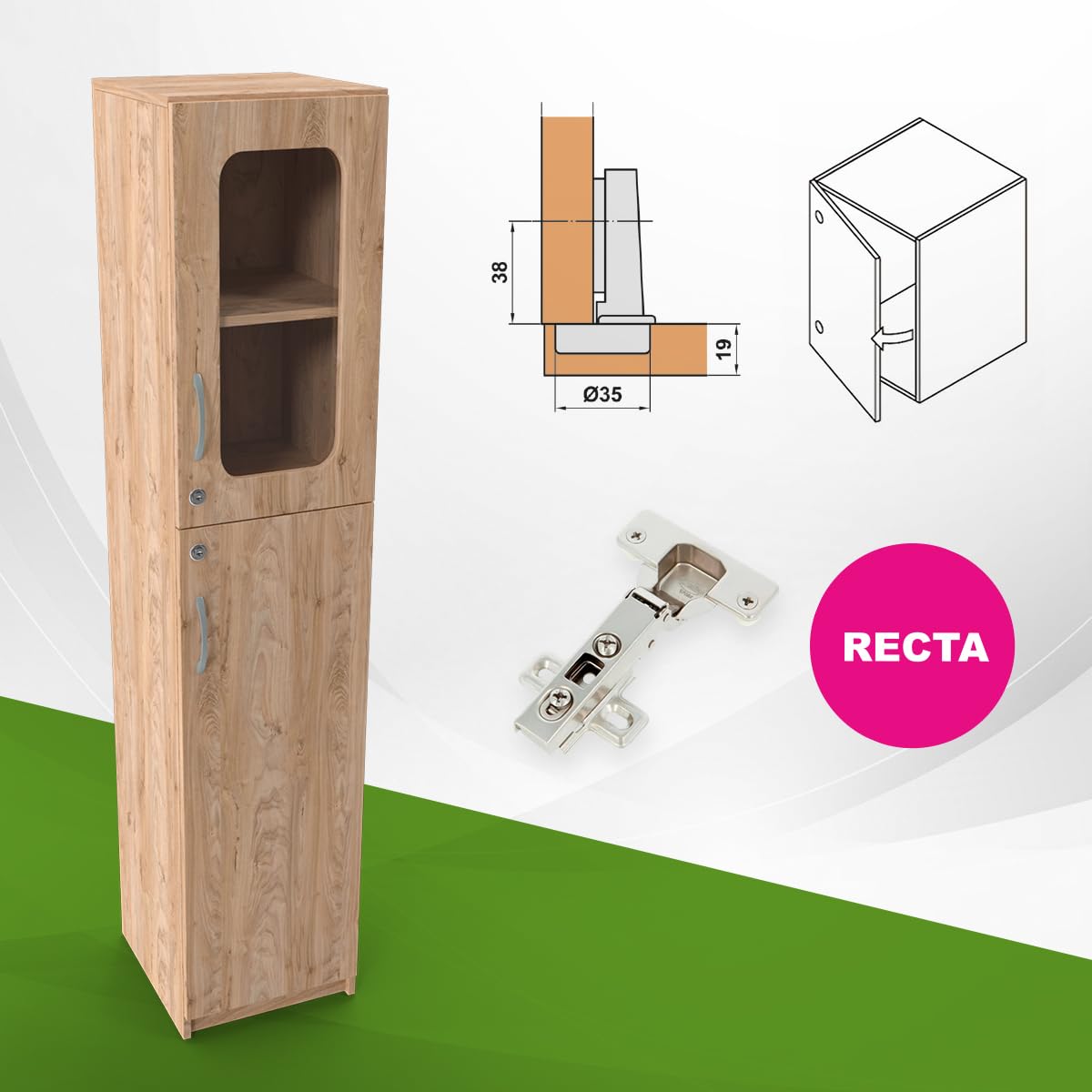 Amig - Pack de 20 Bisagras de Cazoleta Recta - Ø35 mm - Acero Niquelado - Pestillo de Apertura Rápida - Instalación Oculta para Muebles - Tacos y Tirafondos Premontados