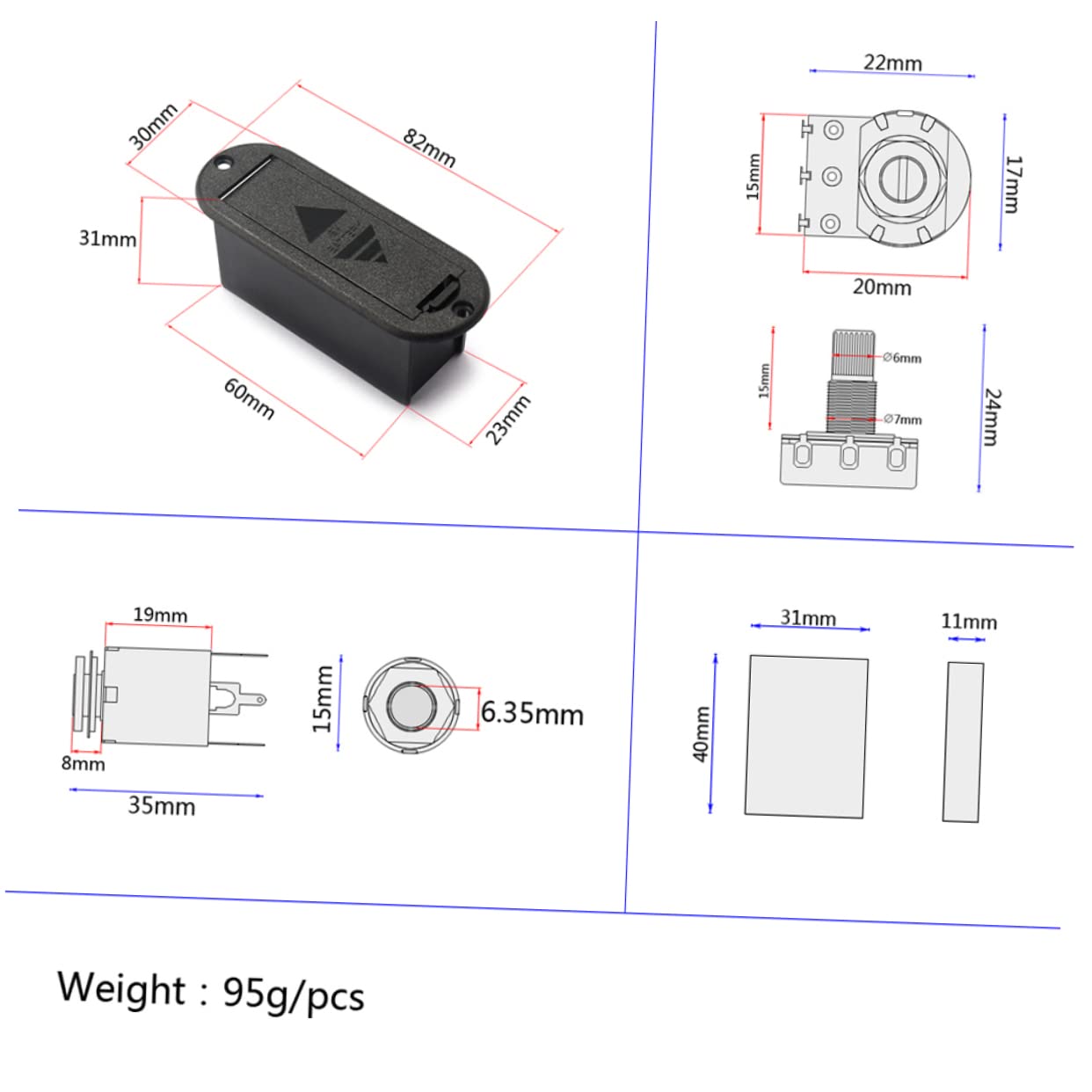 Mikikit 3stücke Band Equalizer Für Bassgitarre Eq Vorverstärker Mit Tonregelung Kabelbaum Und Aktiven Pickups Geeignet Für Verschiedene Bassgitarre-modelle Schwarz