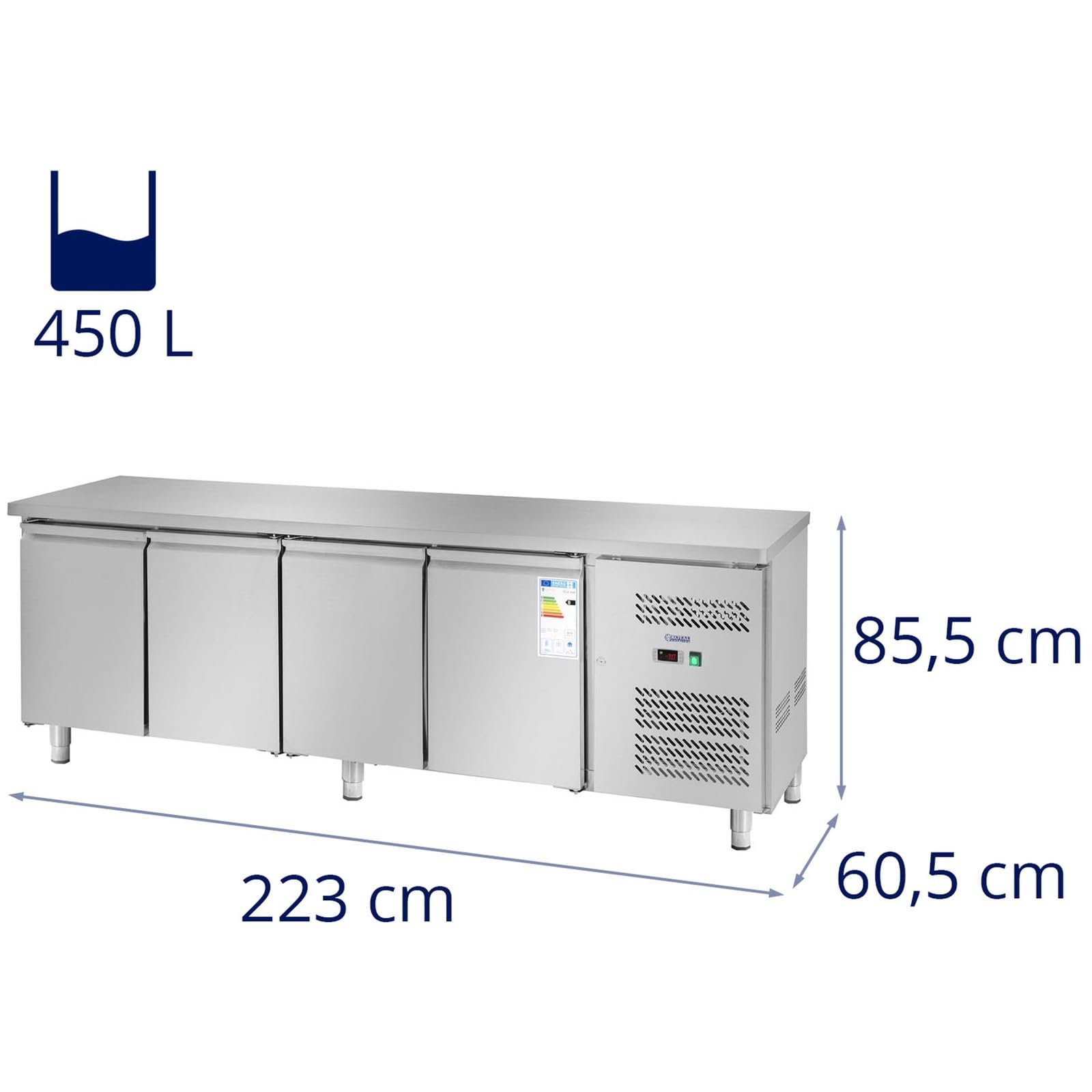 Royal Catering RCLK-S49 Tavolo Refrigerato Banco Frigo Con Piano Di Lavoro (450 L, Tavolo da lavoro in acciaio inox, Compressore Secop da 343 W, 2 scomparti refrigeranti, Refrigerante R290)