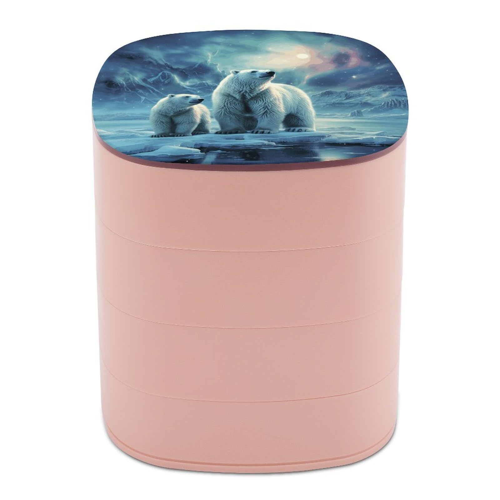 VstaDank Polar Bears Northern Lights Jewelry Box with Mirror Travel Small Jewelry Case for Women 4-Layer Rotatable Jewelry Organizer Storage Box Portable Jewelry Storage Case for Rings Earrings