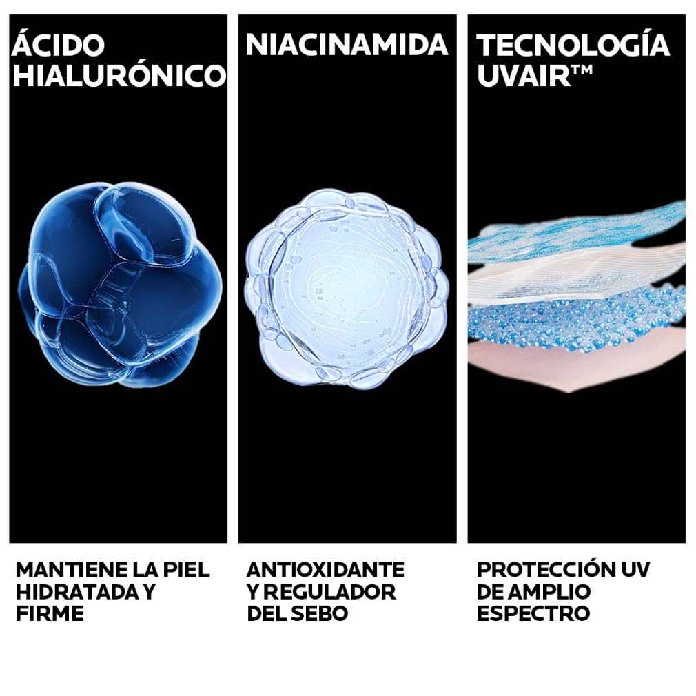 La Roche-Posay Protector Solar SPF 50+, Fórmula con Ácido Hialurónico, Niacinamida y Filtros UVA/UVB Avanzados, Fluido Invisible, Anthelios UVAir, 40 ml