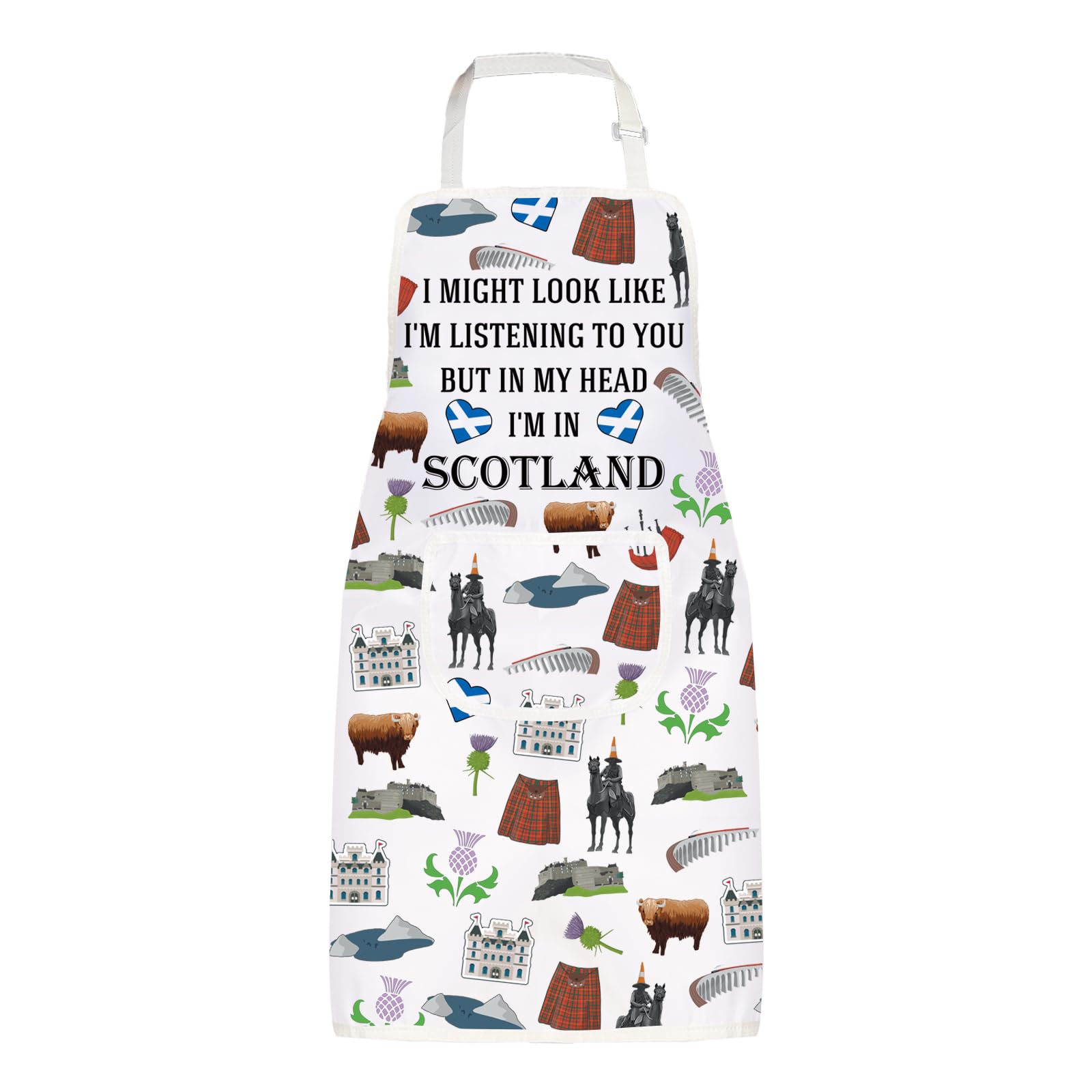 MYSOMY Scottish Apron for Women Kitchen with Pockets Scotland Adjustable Cooking Gift