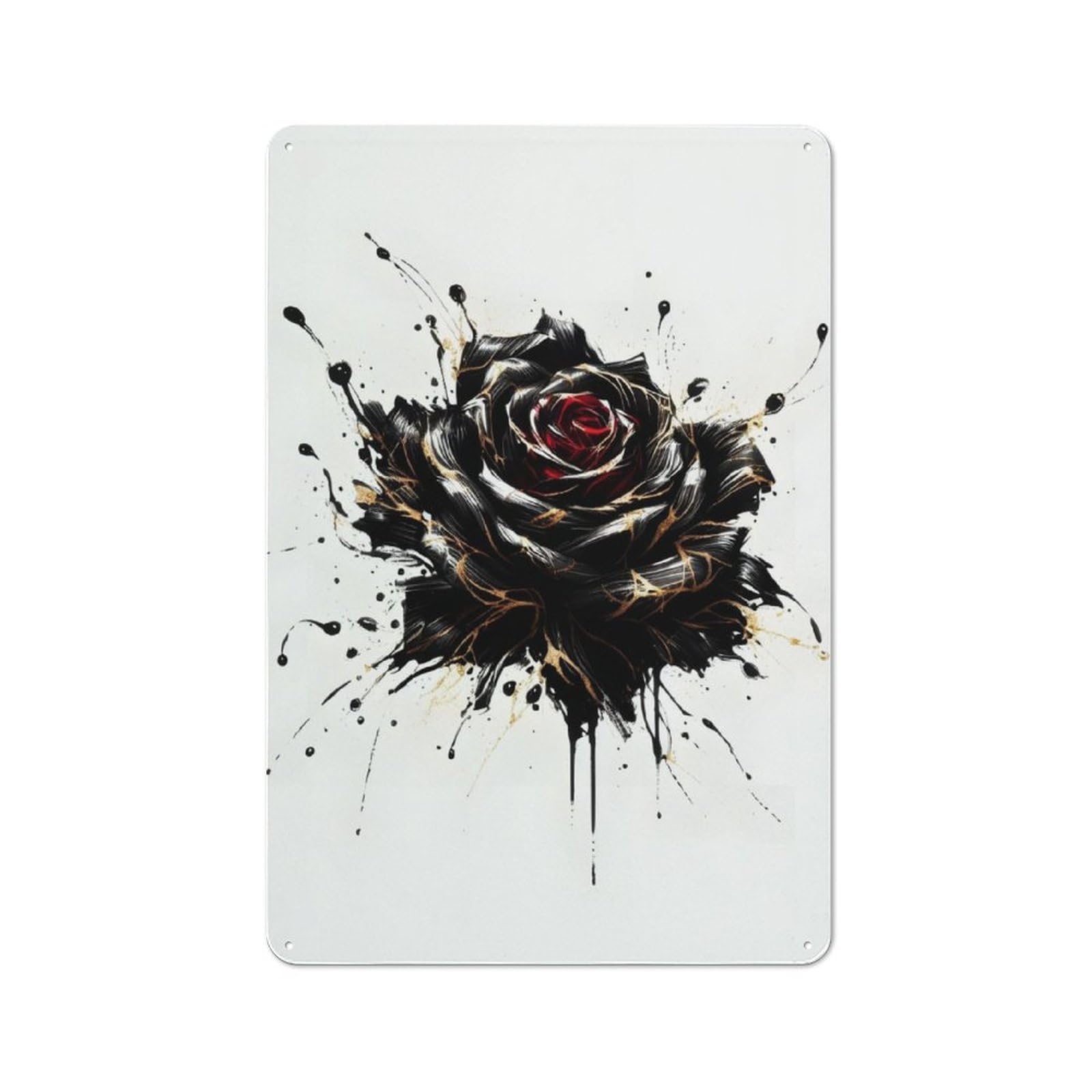 Junmoney Ink Rose Vintage Tin Sign 30X20cm For Garden Room Or Summerhouse, For A Newly Organised Room And Metal Sign Display