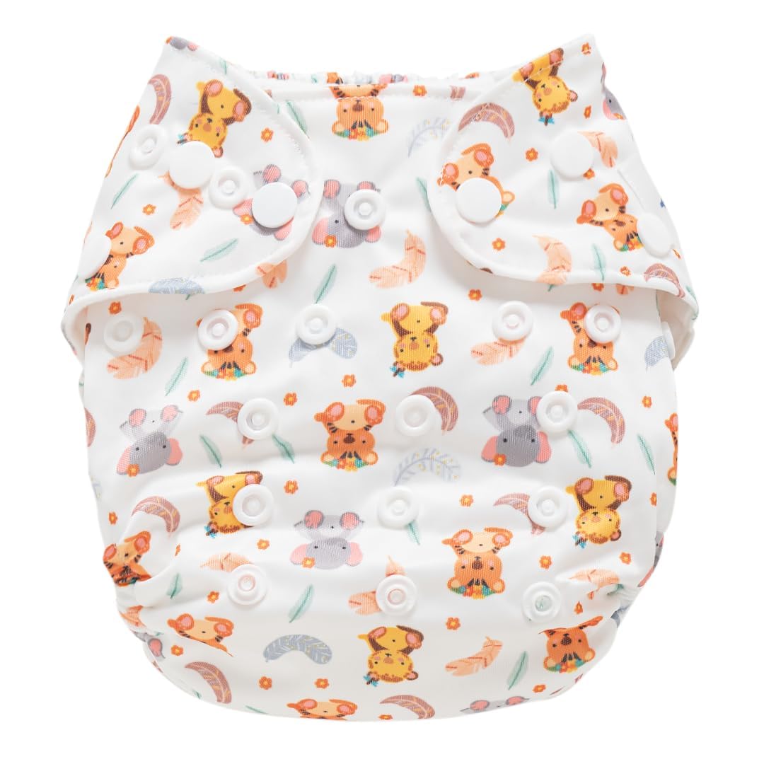 Pom Pom Sweethearts Reusable Cloth Diaper with Removable Insert For Babies | Washable and Reusable Cloth Diaper for New Born Baby | Skin Friendly | Can absorb up to 3 pees | Helps in Potty Training | Adjustable | Suitable for 2-5 kgs | 0-3 months | White & Orange-image-2