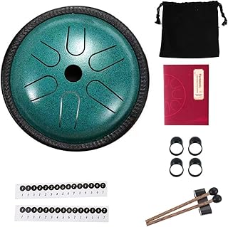 Yahpetes Worry-free Drum 5.5 Inch Steel Tongue Drum 6 Notes Musical Instruments Hand Drums with Handpan Drum with 1 Pair Mallets and Storage Drum Bag Note Sticks (Green)