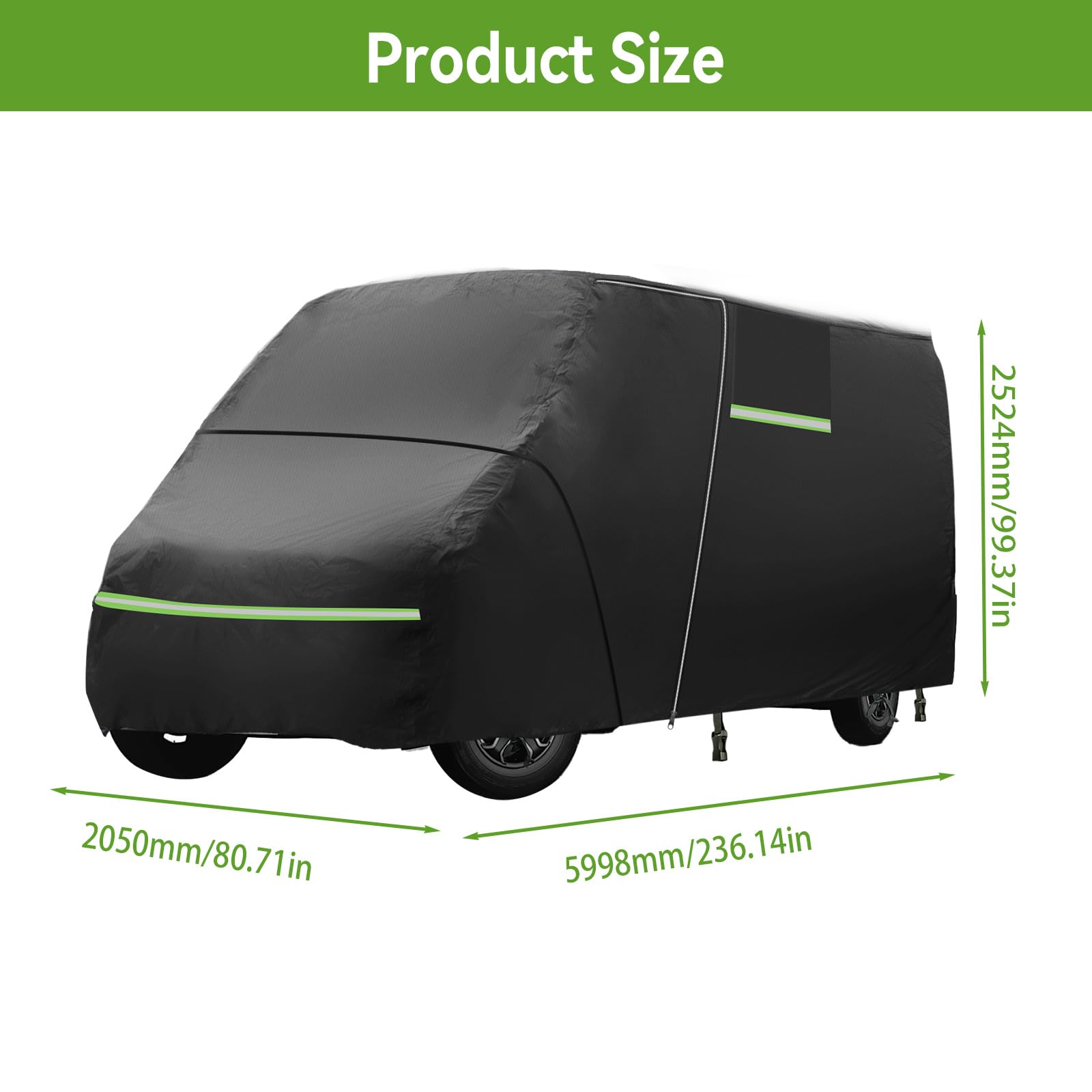 Funda Completa de Coche para Fiat Ducato 2006-2024, Cubierta Impermeable para Caravana con Cremallera de Puerta Lateral, Bandas Resistentes al Viento, Lluvia, Nieve, Polvo, Granizo, protección
