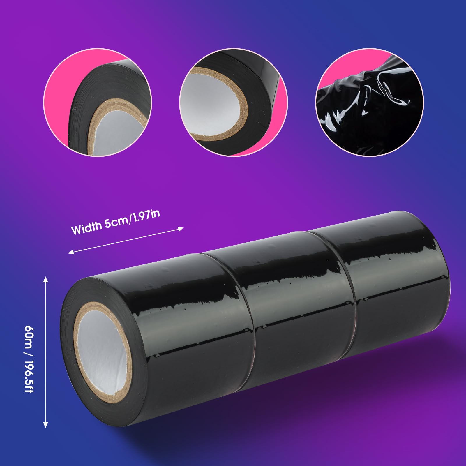 BDSM Bondage Restraints Tape Set – 3 Rolls Electrostatic Tape with Blindfold for BDSM Games Adult Sex Toys Bondage Tape Reusable Binding PVC Sex Things for Couples Kinky: Black,black,black 65ft*3Rolls