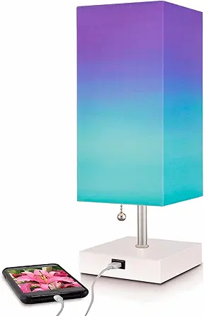 MissionMax Modern Purple Haze Small Table Lamp w USB Quick Charging Port, Great for LED Bedside, Desk, Bedroom, and Nightstand Lamps or Other Table Lights
