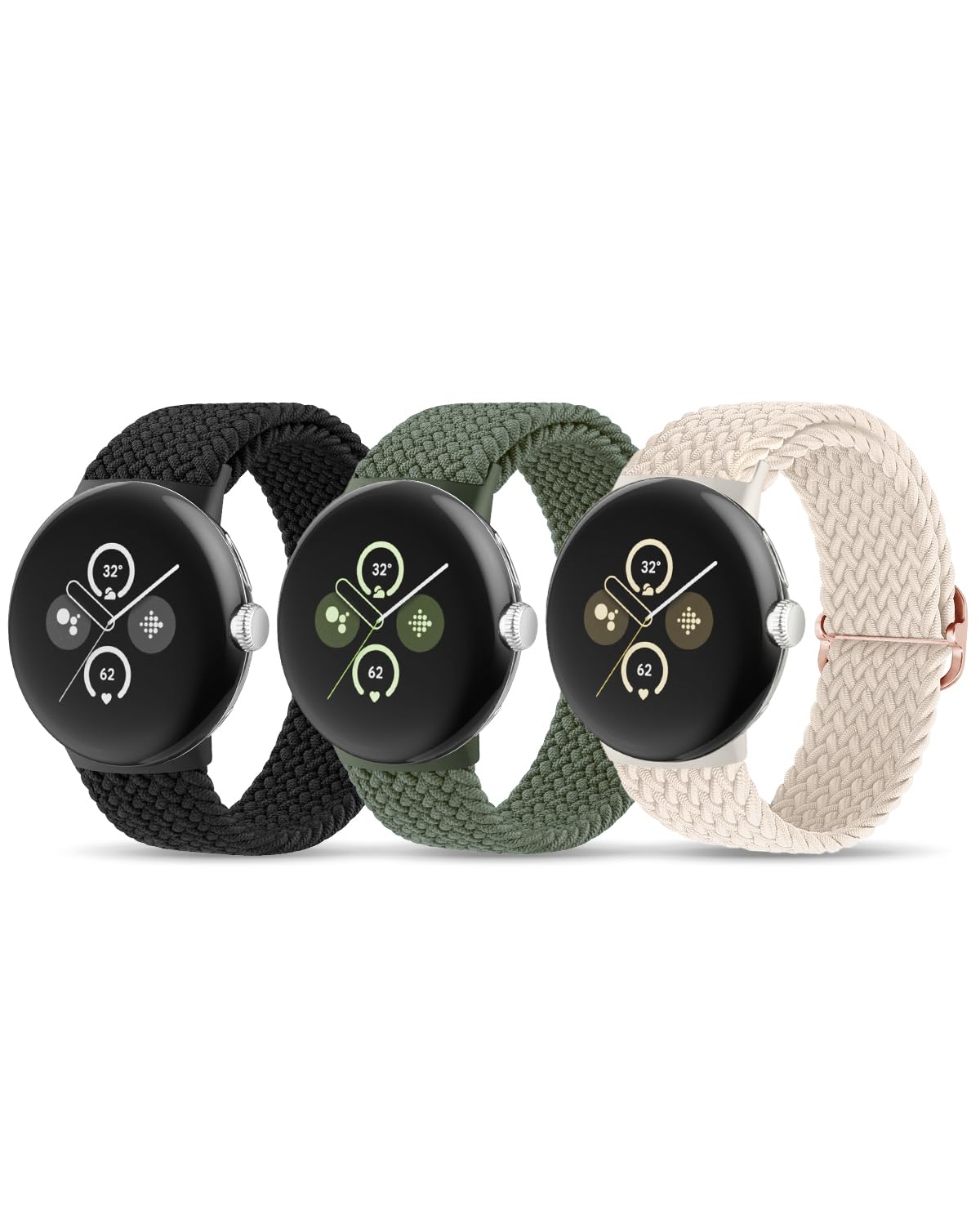 BlackProNylon Bands Compatible with Google Pixel Watch/Google Pixel Watch 2/Pixel Watch 3(41mm) Band for Women Men, Adjustable Stretchy Braided Straps with Upgraded Connector for Google Pixel Watch