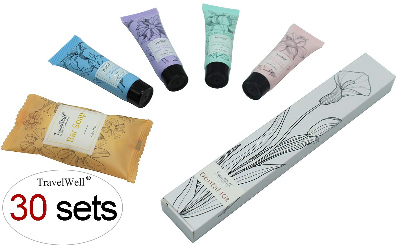 Travel Well Hotel Toiletry Kit Bulk - Individually Wrapped Guest Bathroom Essentials - Shampoo Conditioner Set & Travel Toiletries - Soap Bars & Dental Kits - 180-Piece Set, Mint Scent - Image 3