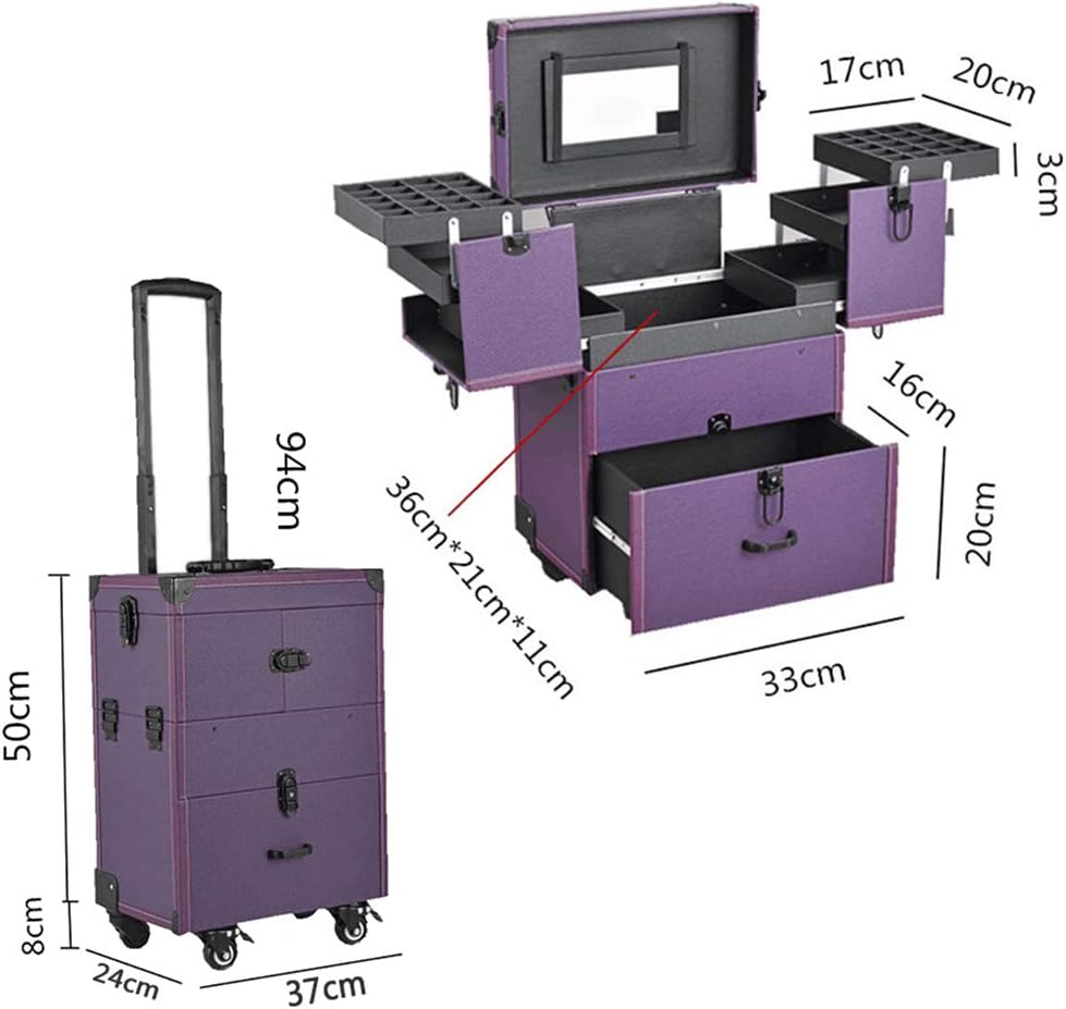 Rolling Trolley Cosmetic Case, 3 Layer Large capacity professional with Removable Universal wheel Reinforced Rod for Beauty Nail,4 (2)