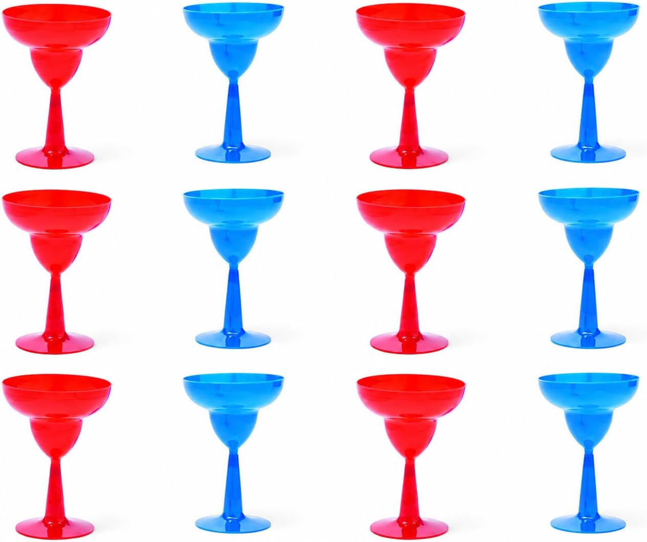 Fun Express Patriotic Red and Blue Margarita Glasses for Fourth of July (Set of 12) - Plastic, 10 oz