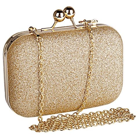 Beautyshow Women Clutch Bag, Mini Evening Bag Crossbody Bag for Kids Girls Ladies Chain Shoulder Bag Handbag Small Bag With Chain Purse for Party, Wedding, Banquet, Dinner, Ceremony, Gift - Gold Cover