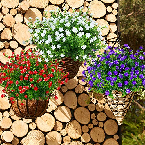 Artbloom 6 Bundles Outdoor Artificial Flowers Uv Resistant Fake Boxwood Plants, Faux Plastic Greenery For Indoor Outside Hanging Plants Garden Porch Window Box Home Wedding Farmhouse Decor (Red) #TOP4