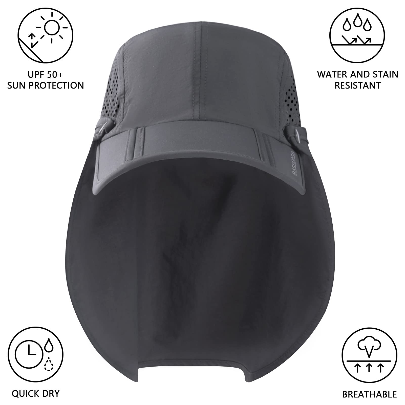 Bassdash UPF 50 + Gorra de Pesca Plegable Gorra de béisbol, con Tapa de Cuello extraíble, portátil, Adecuada para Senderismo de Golf Masculino y Femenino