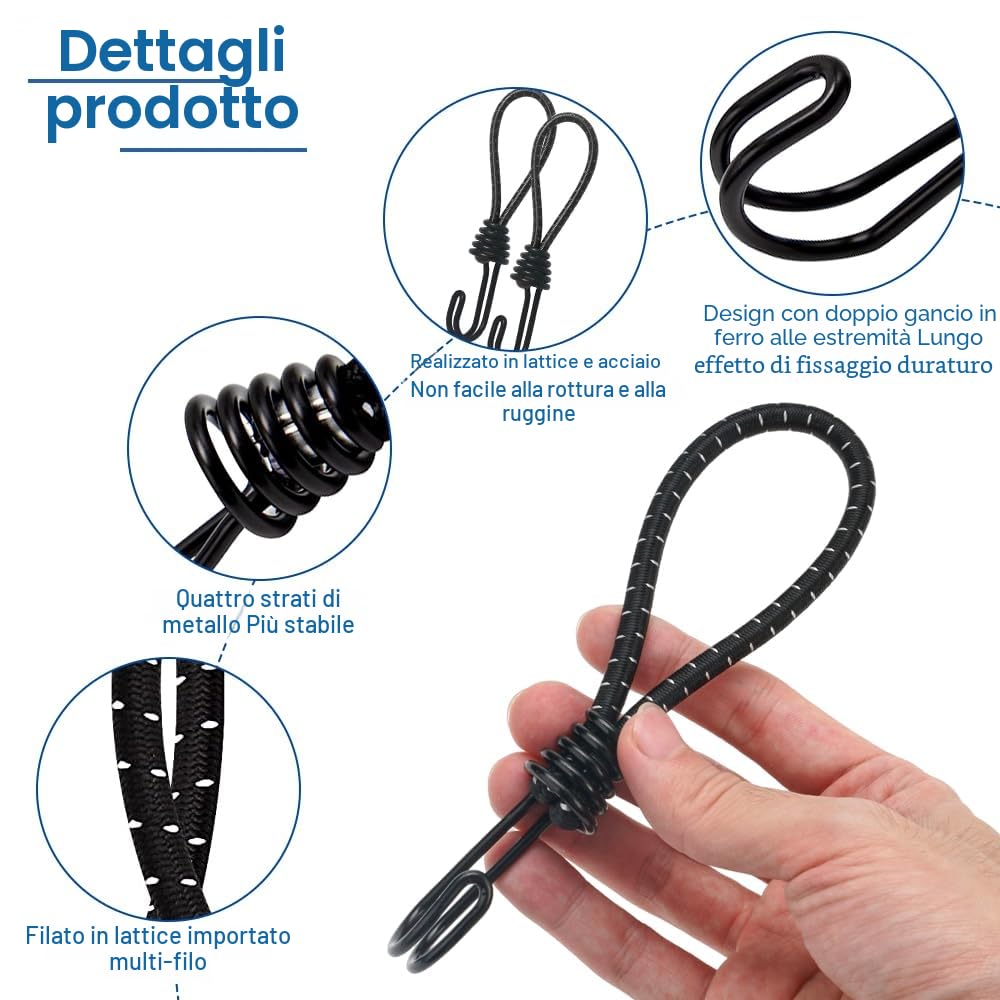 10 Pezzi Corda Elastica con Doppio Gancio,16 cm Elastici Cinghie di Fissaggio per Telone, Tenditori per Teloni con Ganci, Corde Elastiche con Gancio Tenditori, Ganci Elastici per Tende Manifesti Nette