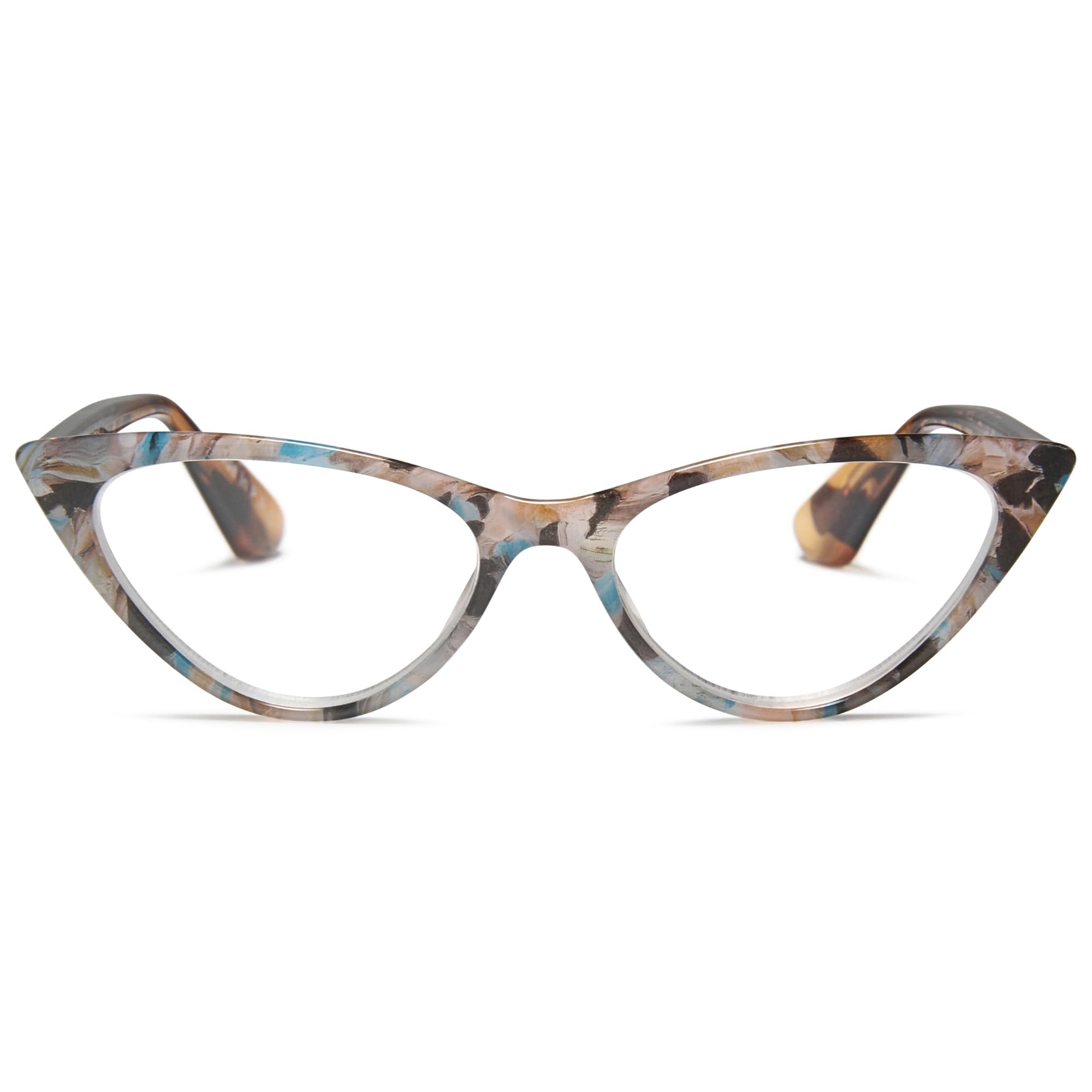 2SeeLife Small Cat Eye Reading Glasses for Women – Narrow-Medium Fit, Sturdy Frame, Spring Hinges, Premium Funky Readers, Rose-Blue Tortoise, +2.50