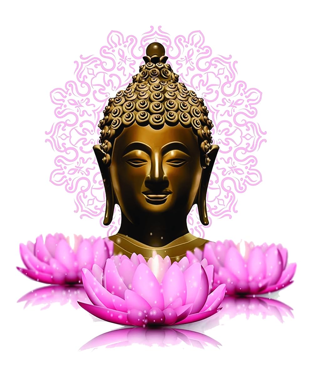 Akki World Buddha Pink Lotus Flowers Wall Sticker for Living Room,Bedroom,Office Sticker Size - 49 Cm X 58 Cm (B0BG35LK35) Amazon Price History, Amazon Price Tracker
