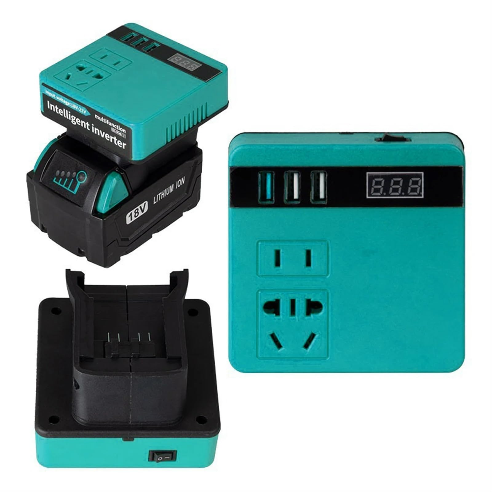 Inversor de corriente, Inversor de batería de litio de 120 W, banco de energía de 18 V, 21 V a CA, transformador inteligente multifunción for el hogar, inversor for trabajo al aire libre para autocara