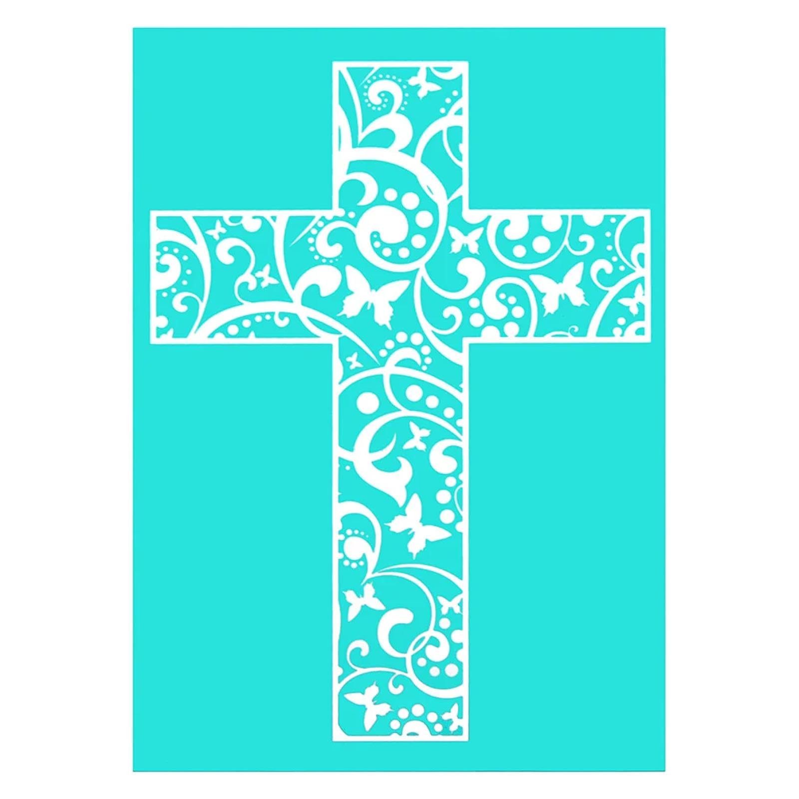 MANGOUSONG Screen Printing Kit,17.8x12.5cm Cross Pattern Screen Printing Template Craft Layering Stencils Painting Scrapbooking Stamping Embossing Reuse Mould