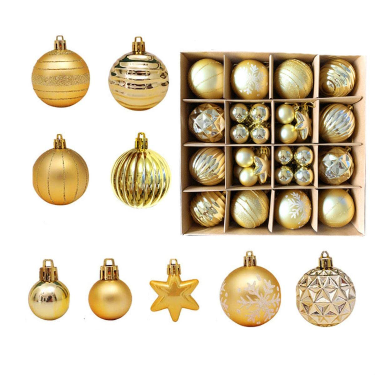 1 Juego de Bolas de árbol de Navidad Que pintan Bolas de Navidad Multicolores decoración de Fiesta Adornos de árbol de Navidad de año Nuevo para el hogar-42 Piezas de Oro, 3cm-6cm