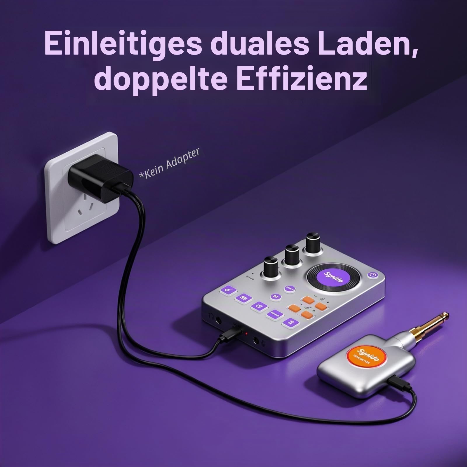 Synido Kabelloses Gitarrensystem, 5,8 GHz, wiederaufladbar, elektrisches Musikinstrument, Sender, Empfänger mit Soundkarte, 24 Bit/96 kHz, niedrige Latenz, unterstützt Bluetooth BGM für Aufnahme | Eingebauter wiederaufladbarer Akku und leichtes tragbares
