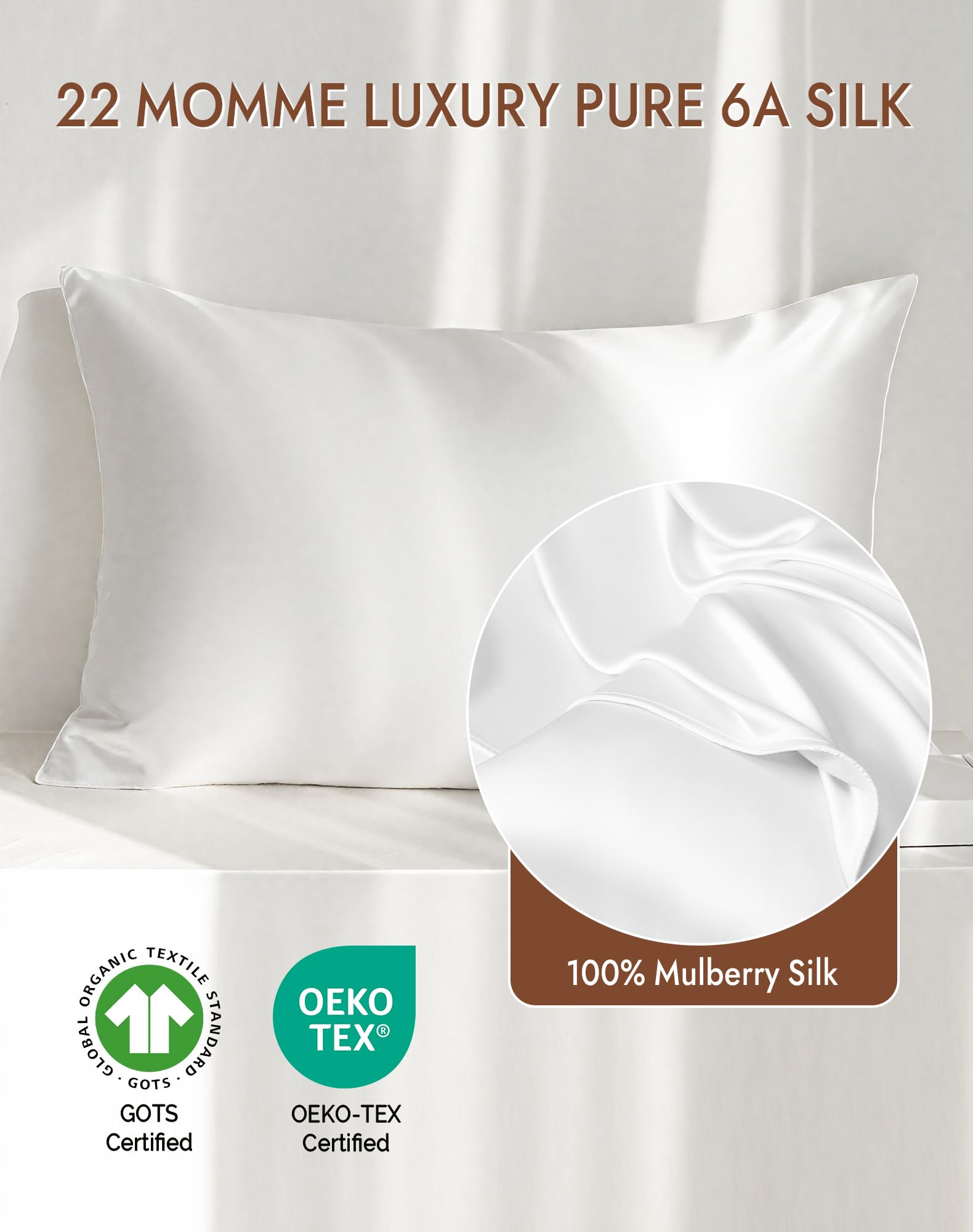 SilkSilky 22 Momme Pure Organic Silk Pillow Cases for Hair & Skin Queen