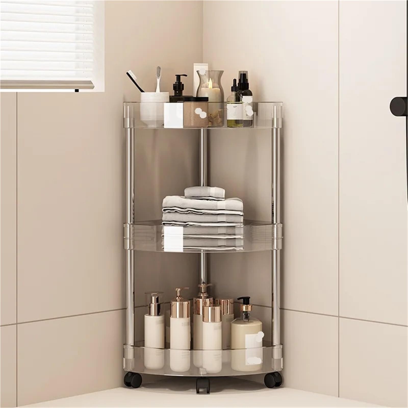 Mensola doccia Scaffale da bagno trasparente multistrato, scaffale for lavabo, carrello portaoggetti, WC angolare salvaspazio facile spostare per Casa(2 Layer No wheel)