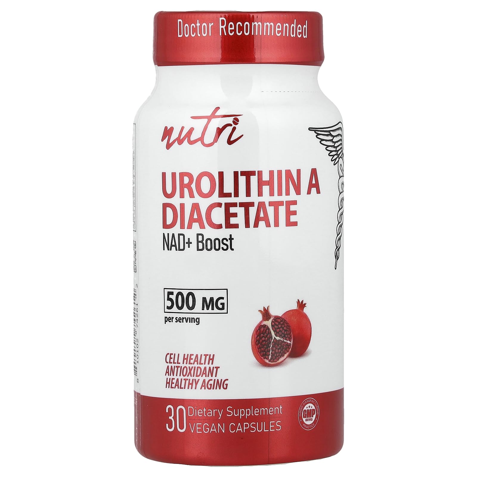Nature's Fusions Nutri Urolithin A Supplement 500mg - Powerful NAD+ Boost, Antioxidant, Cell Repair - 3rd Party Tested - 500 mg Urolithin A - 30 Vegan Capsules 2 Week+ Supply