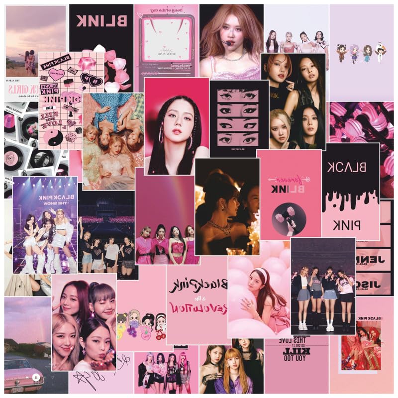 Image of POSTERONN Kpop BTS Blackpink Wall Collage Kit Pack of 54, 4x6 Inch Premium Photo Posters for Bedroom Dorm Living Room Office Decor, Matte Finish Cardstock Prints with Adhesive for Easy Display