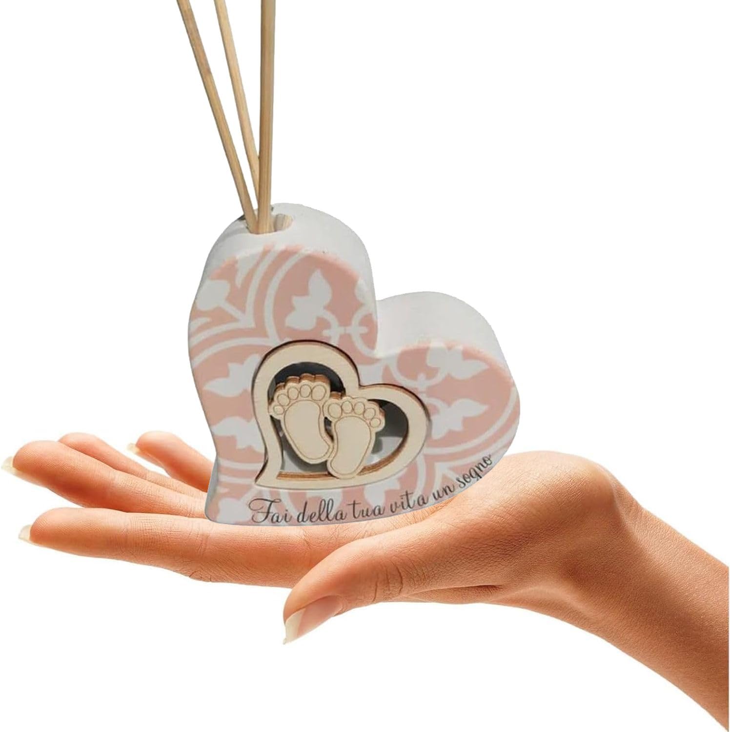 Regalami.Shop Set bomboniere Battesimo in Marmo di Carrara e Legno Naturale diffusore (4, Cuore r)
