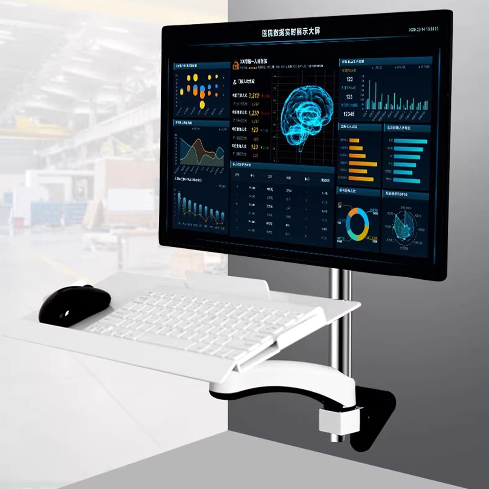 Supporto da parete per monitor, convertitore sit-stand con vassoio per tastiera, altezza e angolo regolabili per schermi da 15 a 32 pollici, carico massimo 8 kg