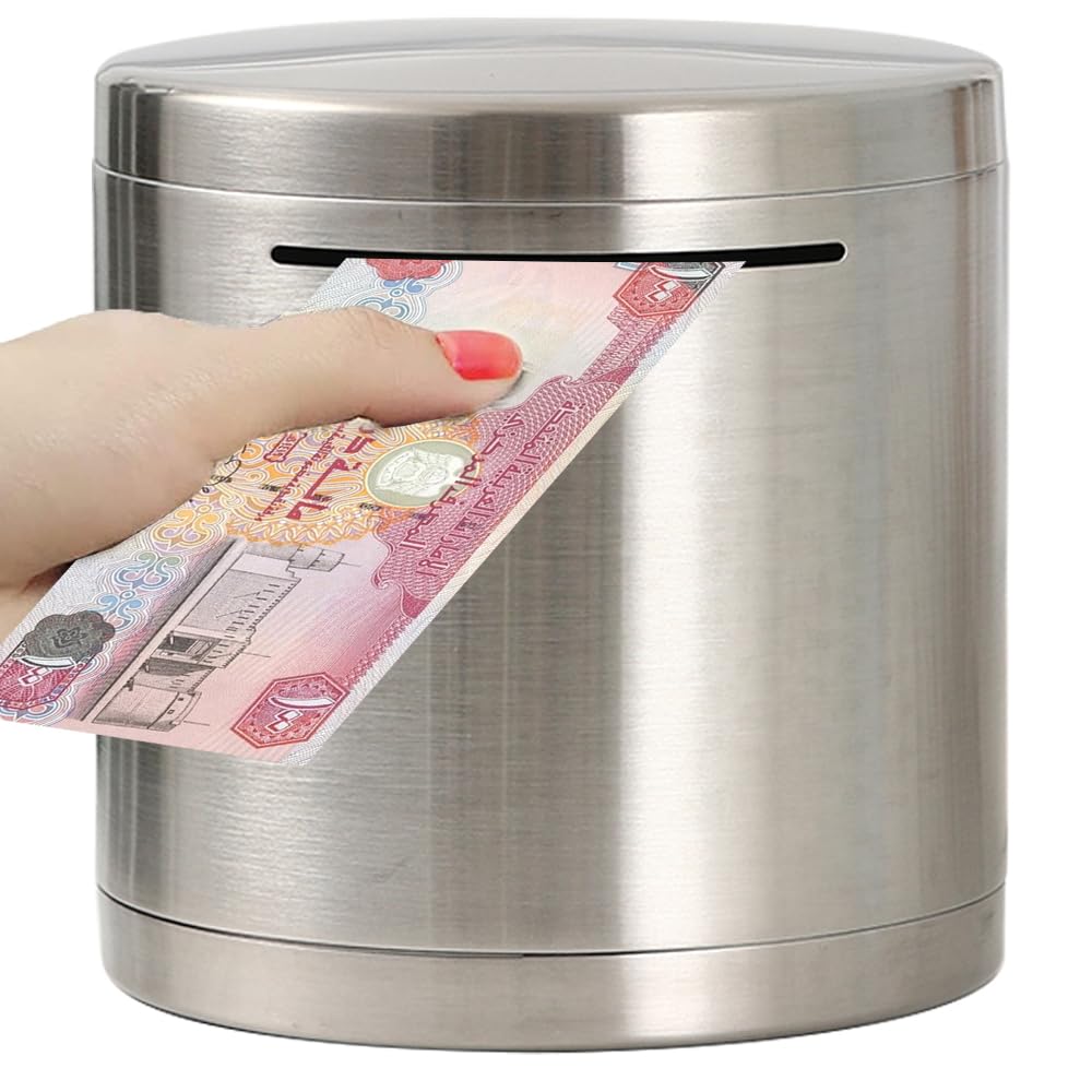 VITION Piggy Bank Made of Stainless Steel, Piggy Banks for Adults Coin Bank,Can Only Save The Piggy Bank That Cannot be Taken Out (15 x 15 cm, Stainless Steel)