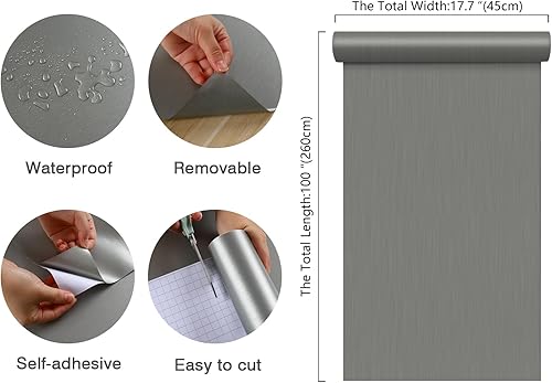 Miniatura 10 de Papel de contacto de acero inoxidable negro bronce de 17.7 x 100 pulgadas para electrodomésticos, papel tapiz metálico cepillado para pegar y