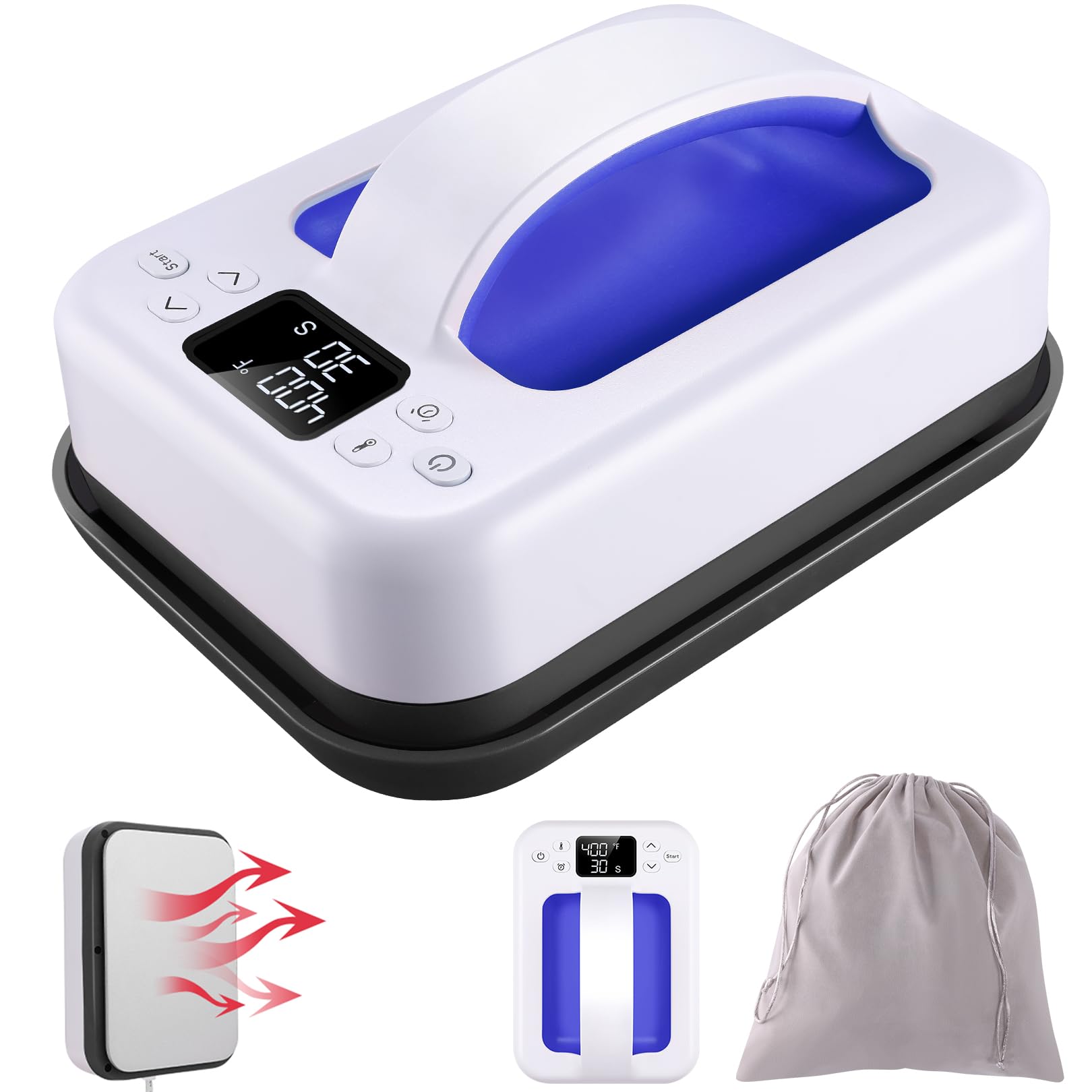 Heat Press Small Heat Press Machine for Heating Transfer, 7 × 4.8 inch Portable Easy Press Mini Heat Press for DIY T Shirts, Hats, Bags.etc(Blue)