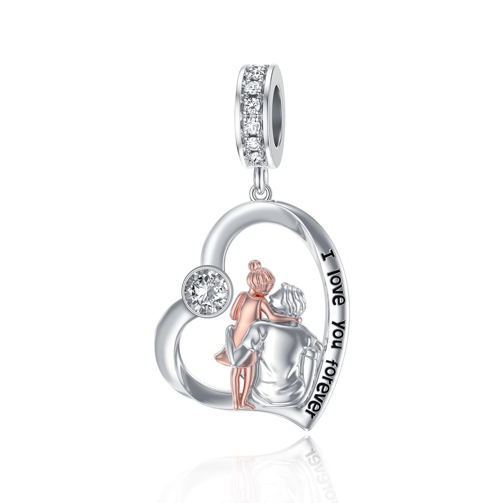 PROESS Father Mother Daughter Charm fit Charms Bracelet Sterling Silver Charms for Bracelets Birthday Valentines Day Gifts for Daughter Mother Lover