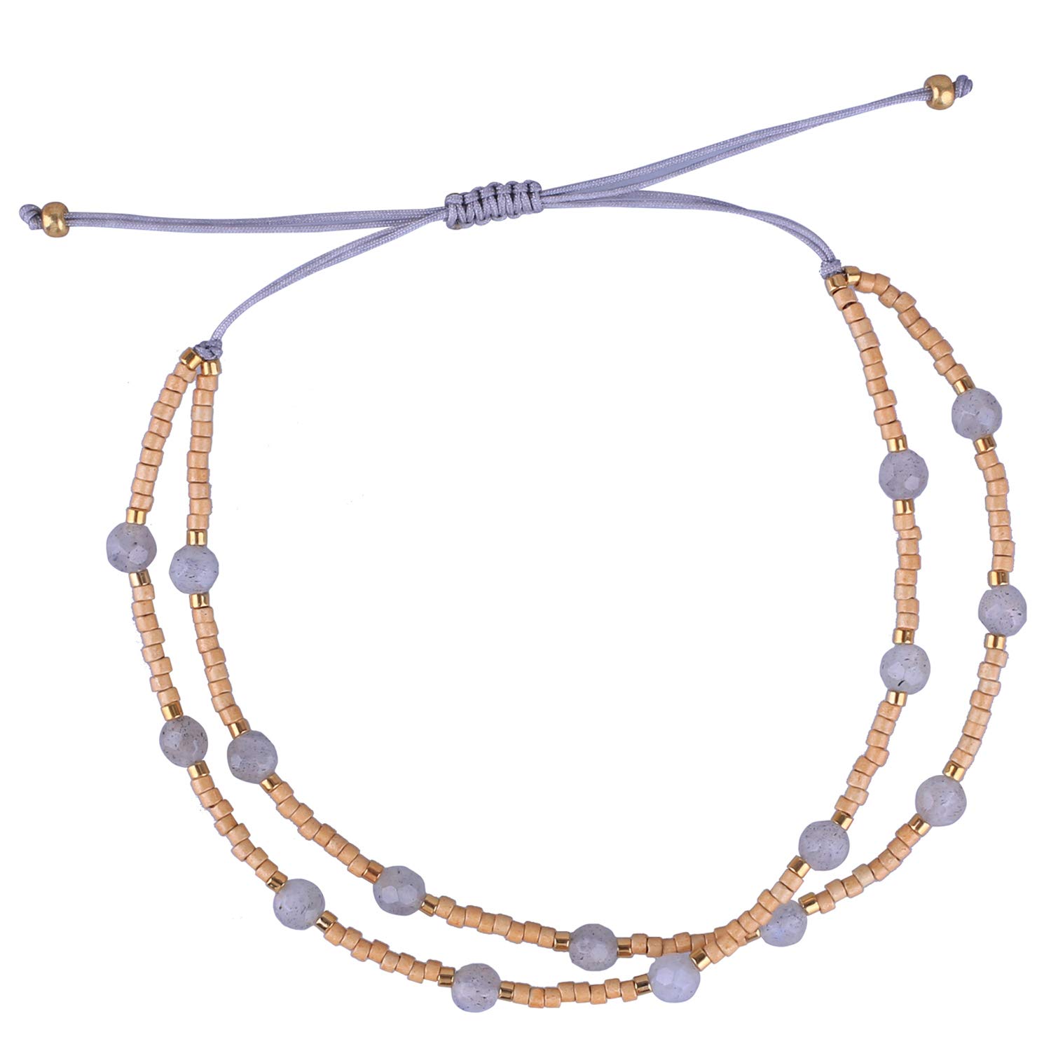 C·QUAN CHI Woven Strand Bracelet for Women String Sead Beaded Wax Rope Braided Adjustable Bracelet Handmade